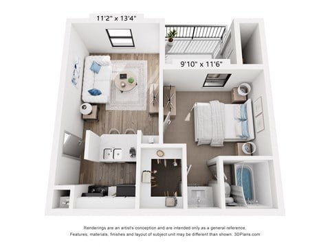 Floor plan for 1 bed, 1 bath, 484 sqft